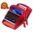 thumbnail image 1 of Wallets for women,genuine leather women wallets, Women's Genuine Leather RFID Secure Spacious Cute Double-Zipper Card Wallet Small Purse with ID Window, 1 of 6