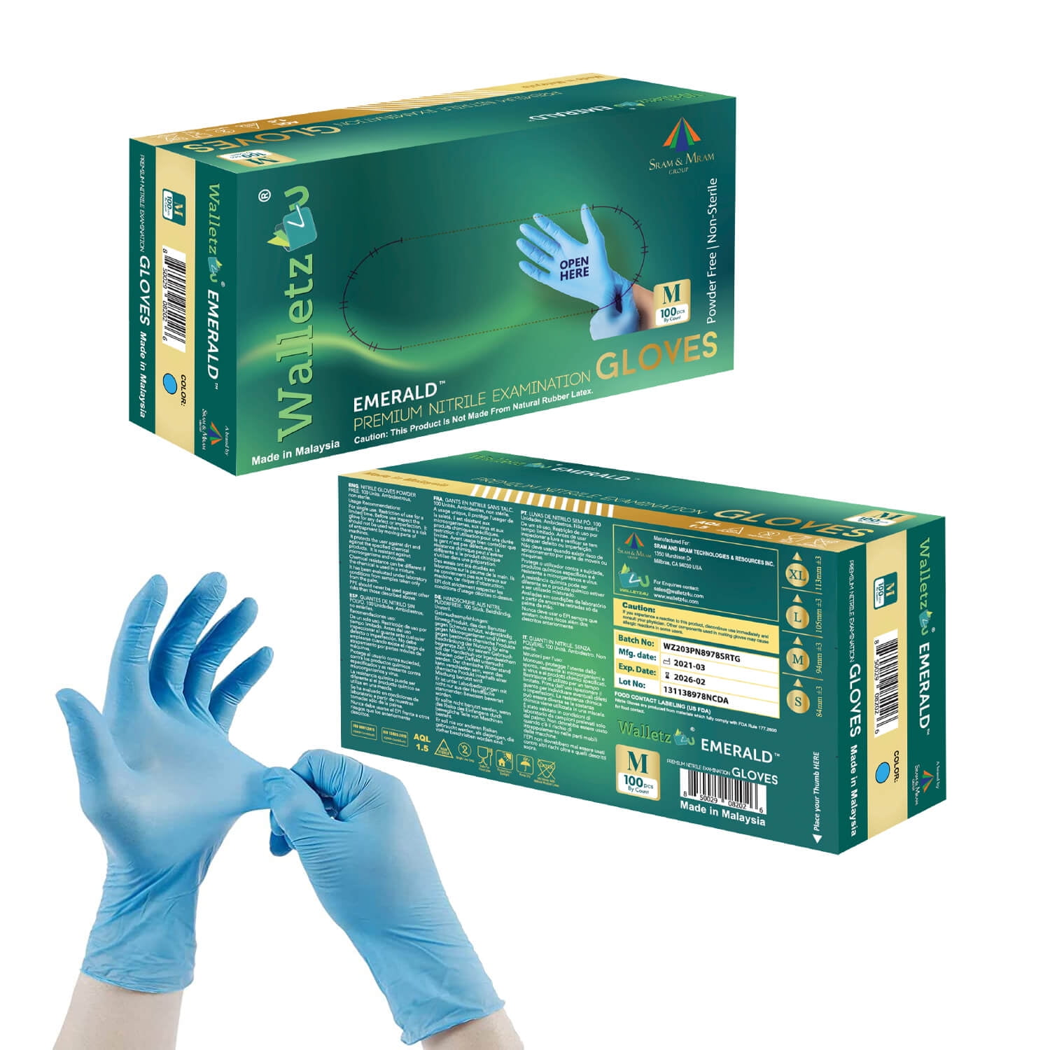 Walletz4U Emerald Prime Nitrile Gloves 1000 Pcs Large