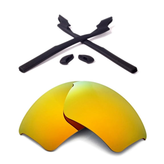 Walleva 24K Gold Polarized Lenses And Black Rubber Kit For Oakley Half Jacket 2.0 XL OO9154 Sunglasses