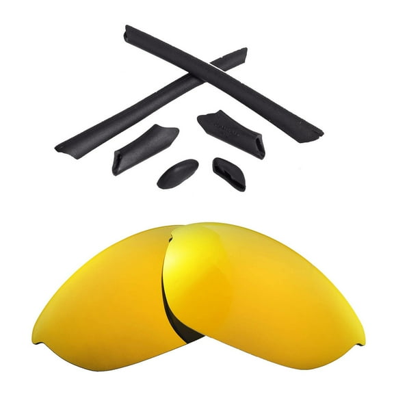Walleva 24K Gold Polarized Lenses And Black Rubber Kit For Oakley Half Jacket Sunglasses