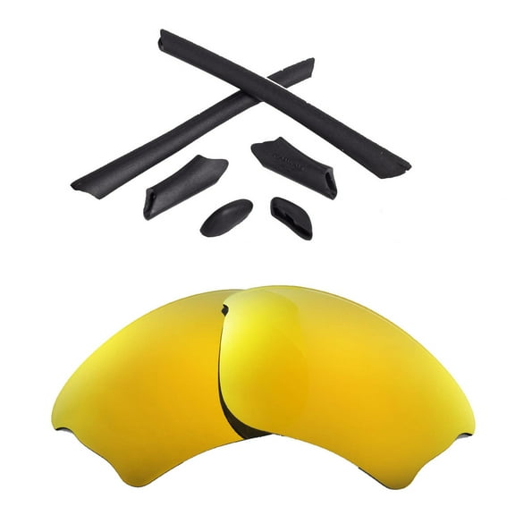 Walleva 24K Gold Polarized Lenses And Black Rubber Kit For Oakley Half Jacket XLJ Sunglasses