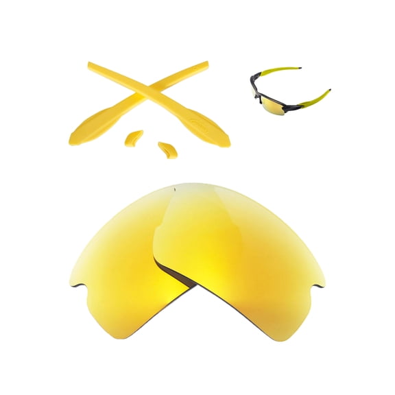 Walleva 24K Gold Polarized Lenses And Yellow Rubber Kit For Oakley Flak 2.0 Sunglasses