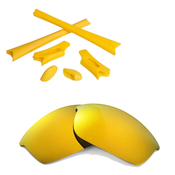 Walleva 24K Gold Polarized Lenses And Yellow Rubber Kit For Oakley Flak Jacket Sunglasses