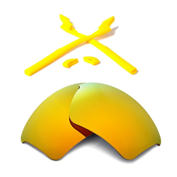 Walleva 24K Gold Polarized Lenses And Yellow Rubber Kit For Oakley Half Jacket 2.0 XL OO9154 Sunglasses