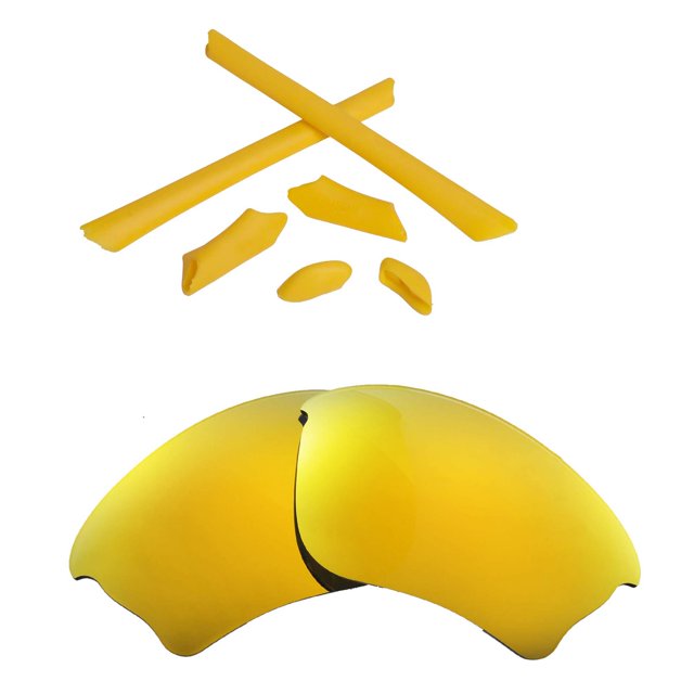 Walleva 24K Gold Polarized Lenses And Yellow Rubber Kit For Oakley Half Jacket XLJ Sunglasses