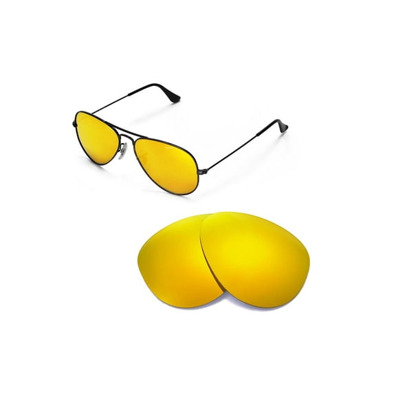 Walleva 24K Gold Polarized Replacement Lenses for Ray-Ban Aviator Large Metal RB3025 55mm Sunglasses