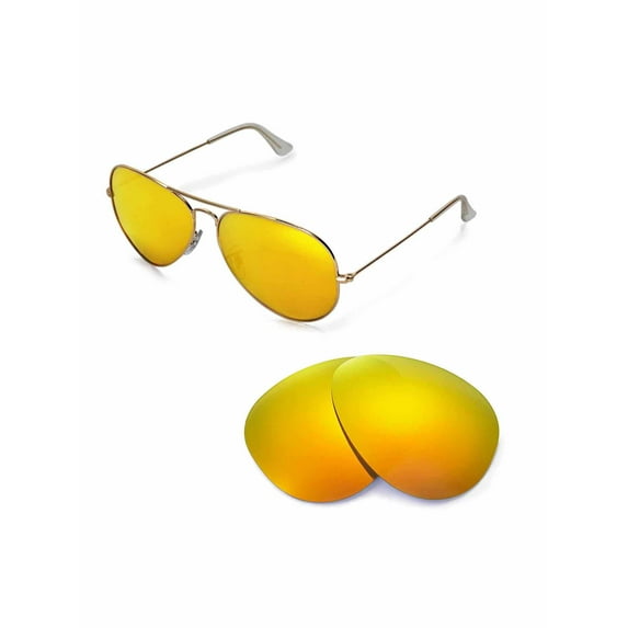 Walleva 24K Gold Polarized Replacement Lenses for Ray-Ban Aviator Large Metal RB3025 62mm Sunglasses