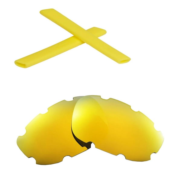 Walleva 24K Gold Polarized Vented Replacement Lenses And Yellow Earsocks For Oakley Split Jacket OO9099 Sunglasses