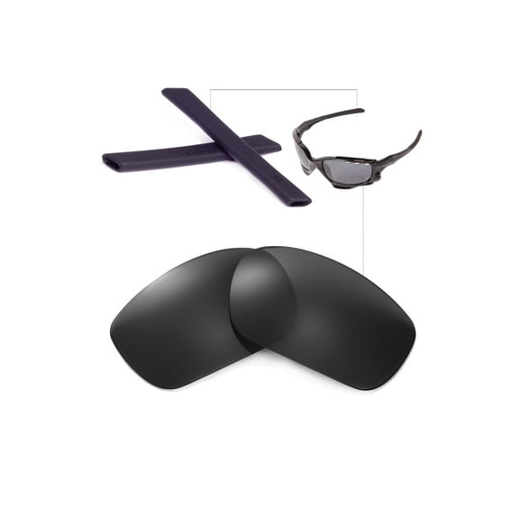 Walleva Black Polarized Lenses And Black Earsocks for Okaley Racing Jacket Sunglasses