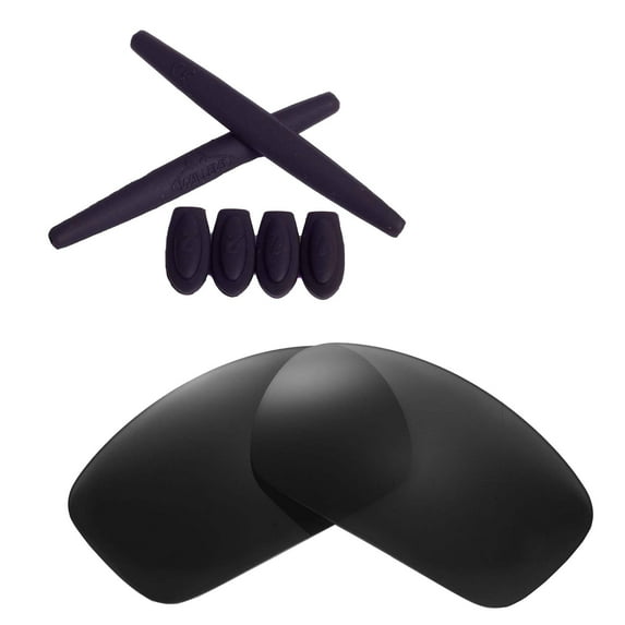 Walleva Black Polarized Lenses And Black Rubber Kit(Earsocks+Temple Socks) For Oakley X Squared Sunglasses