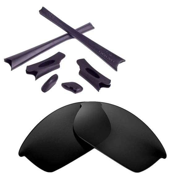 Walleva Black Polarized Lenses And Black Rubber Kit For Oakley Flak Jacket Sunglasses