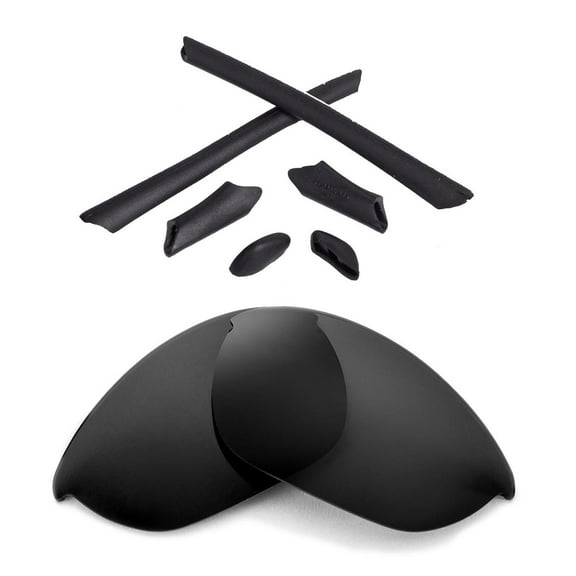 Walleva Black Polarized Lenses And Black Rubber Kit For Oakley Half Jacket Sunglasses