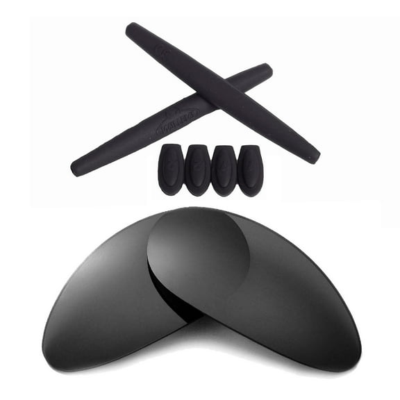 Walleva Black Polarized Replacement Lenses And Black Rubber Kit(Earsocks Temple Socks) for Okaley Penny Sunglasses