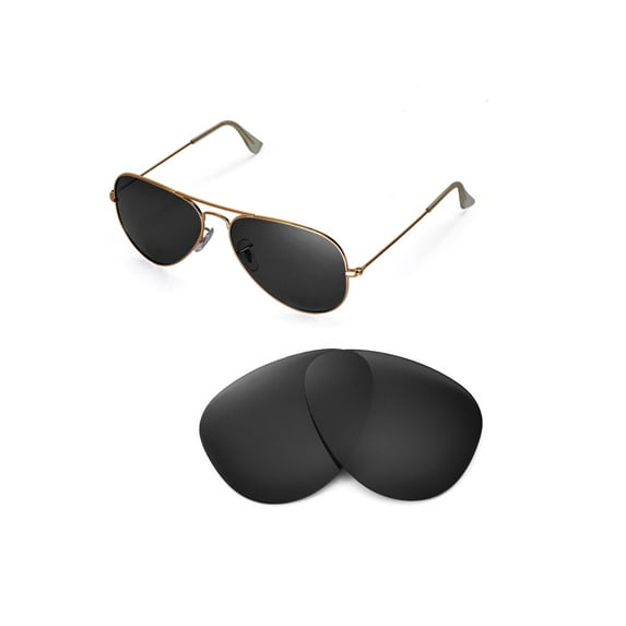 Walleva Black Polarized Replacement Lenses for Ray-Ban Aviator Large Metal RB3025 58mm Sunglasses