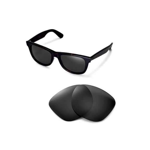Walleva Black Polarized Replacement Lenses for Ray-Ban Wayfarer RB2140 54mm Sunglasses