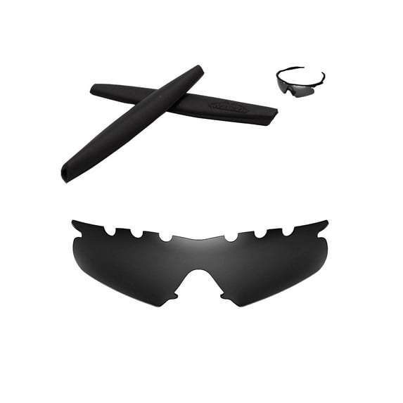 Walleva Black Polarized Vented Replacement Lenses And Black Earsocks For Oakley M Frame Hybrid Sunglasses