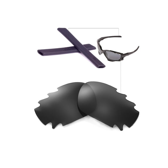 Walleva Black Vented Replacement Lenses And Black Earsocks for Oakley Racing Jacket Sunglasses