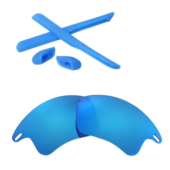 Walleva Blue Replacement Lenses And Blue Rubber Kit for Oakley Fast Jacket XL Sunglasses