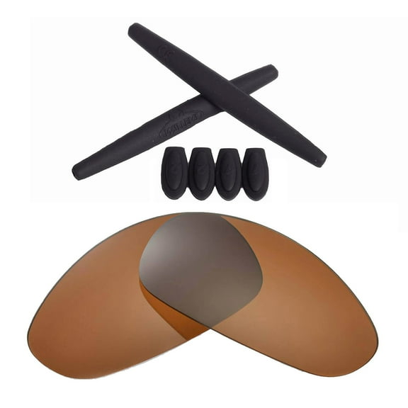 Walleva Brown Polarized Lenses And Black Rubber Kit(Earsocks Temple Socks) For Oakley Juliet Sunglasses