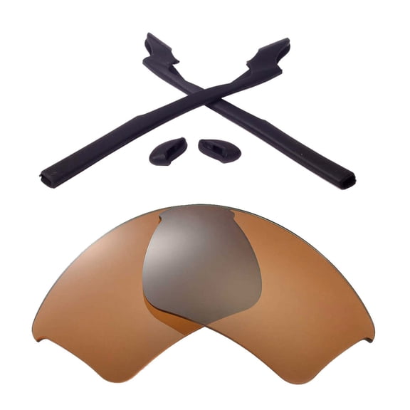 Walleva Brown Polarized Lenses And Black Rubber Kit For Oakley Half Jacket 2.0 XL OO9154 Sunglasses