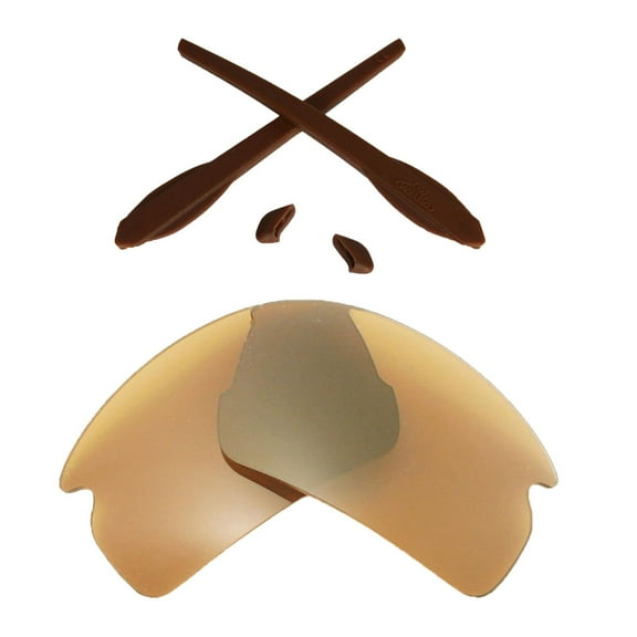 Walleva Brown Polarized Lenses And Brown Rubber Kit For Oakley Flak 2.0 Sunglasses
