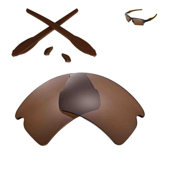 Walleva Brown Polarized Lenses And Brown Rubber Kit For Oakley Flak 2.0 XL Sunglasses