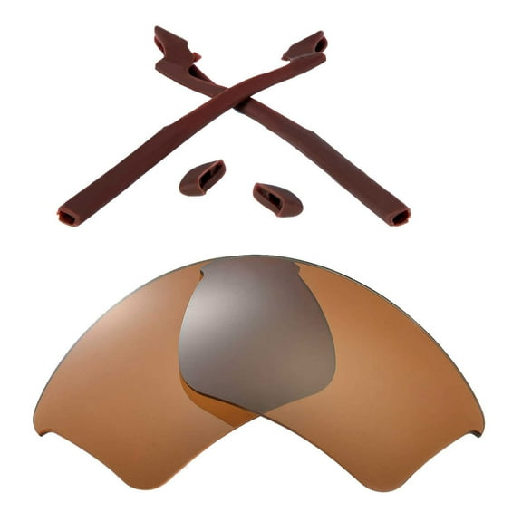 Walleva Brown Polarized Lenses And Brown Rubber Kit For Oakley Half Jacket 2.0 XL OO9154 Sunglasses