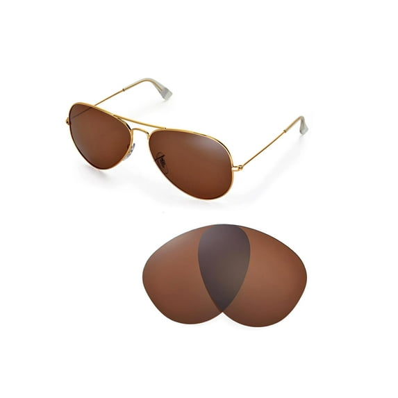 Walleva Brown Polarized Replacement Lenses for Ray-Ban Aviator Large Metal RB3025 62mm Sunglasses