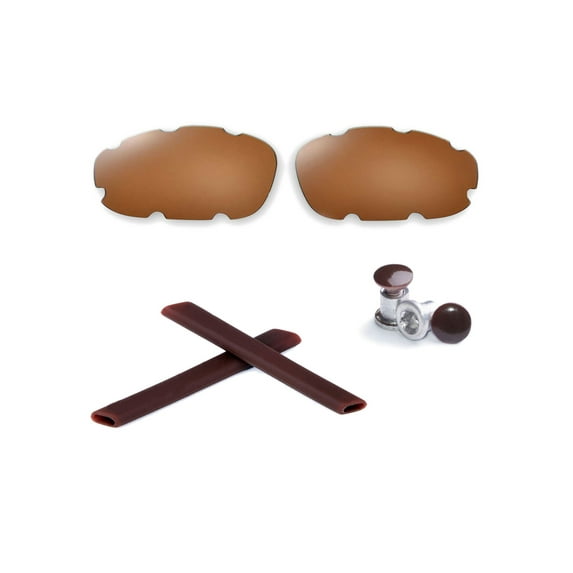 Walleva Brown Polarized Vented Replacement Lenses + Brown Earsocks + Brown Bolts For Oakley Split Jacket OO9099 Sunglasses