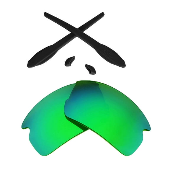 Walleva Emerald Polarized Lenses And Black Rubber Kit For Oakley Flak 2.0 Sunglasses