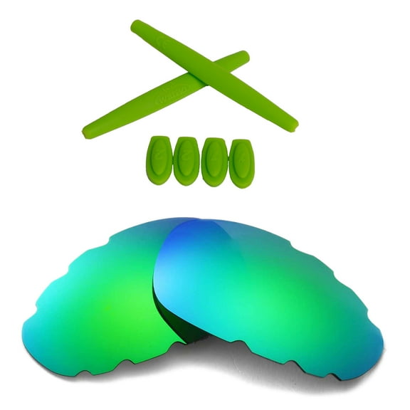 Walleva Emerald Polarized Vented Replacement Lenses And Green Rubber Kit(Earsocks Temple Socks) For Oakley Juliet Sunglasses