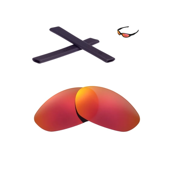Walleva Fire Red Polarized Lenses And Black Earsocks For Oakley Minute 2.0 Sunglasses