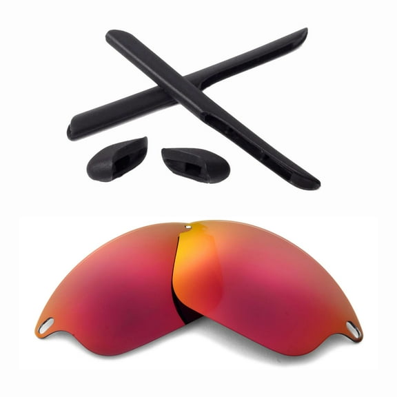 Walleva Fire Red Polarized Lenses And Black Rubber Kit For Oakley Fast Jacket OO9097 Sunglasses