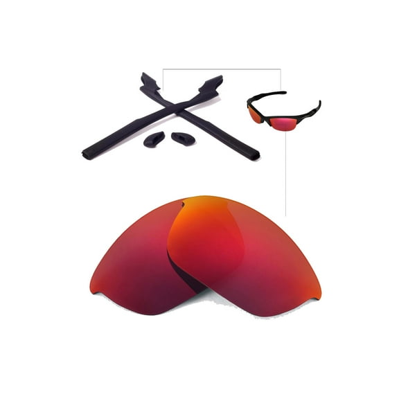 Walleva Fire Red Polarized Lenses And Black Rubber Kit For Oakley Half Jacket 2.0 Sunglasses