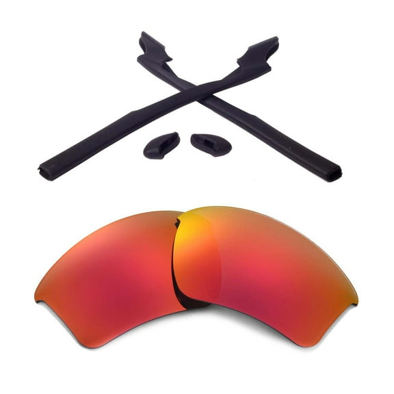 Walleva Fire Red Polarized Lenses And Black Rubber Kit For Oakley Half Jacket 2.0 XL OO9154 Sunglasses