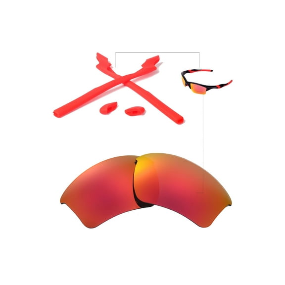 Walleva Fire Red Polarized Lenses And Red Rubber Kit For Oakley Half Jacket 2.0 XL Sunglasses