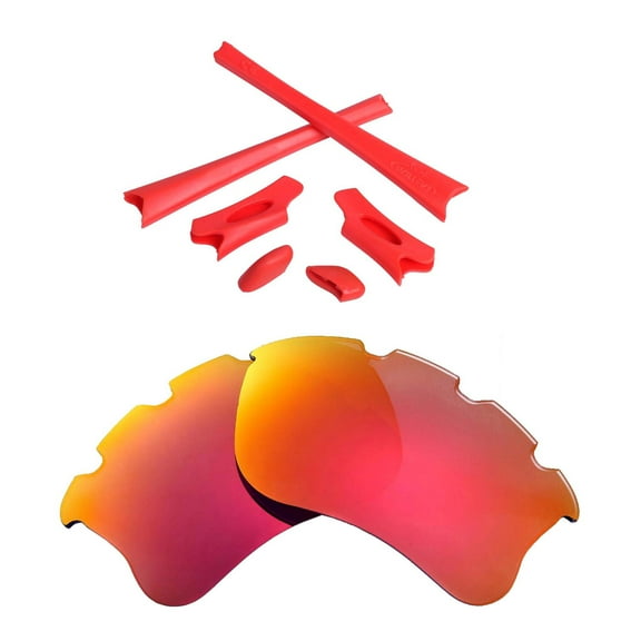 Walleva Fire Red Polarized Vented Lenses And Red Rubber Kit For Oakley Flak Jacket XLJ Sunglasses