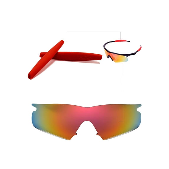 Walleva Fire Red Replacement Lenses And Red Earsocks For Oakley M Frame Hybrid Sunglasses