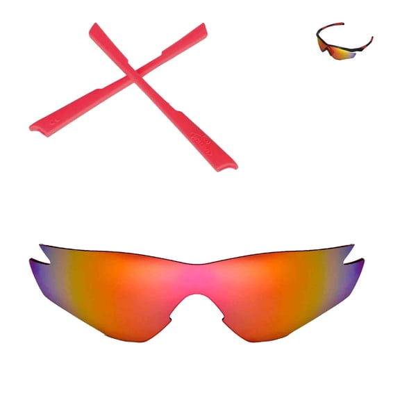 Walleva Fire Red Replacement Lenses And Red Earsocks for Oakley M2 Sunglasses