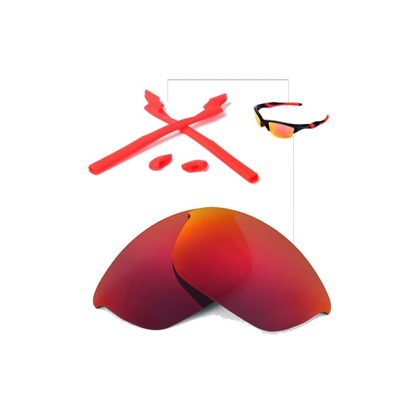 Walleva Fire Red Replacement Lenses And Red Rubber Kit for Oakley Half Jacket 2.0 Sunglasses