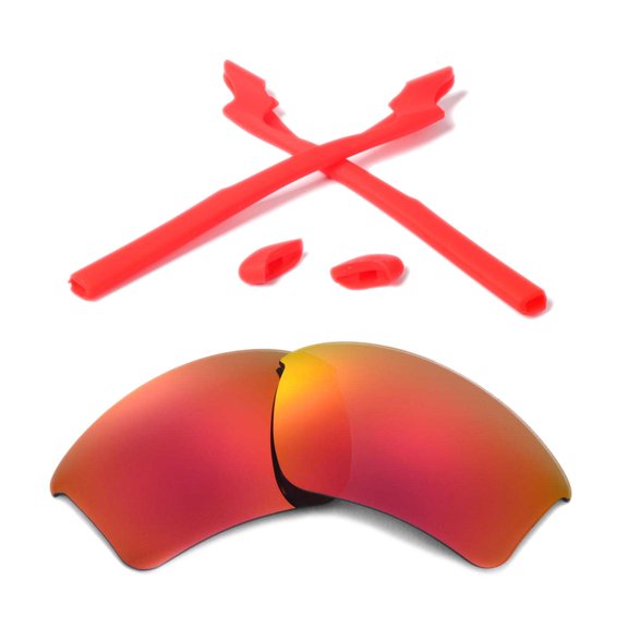 Walleva Fire Red Replacement Lenses And Red Rubber Kit for Oakley Half Jacket 2.0 XL OO9154 Sunglasses