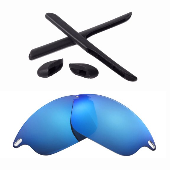Walleva Ice Blue Polarized Lenses And Black Rubber Kit For Oakley Fast Jacket OO9097 Sunglasses
