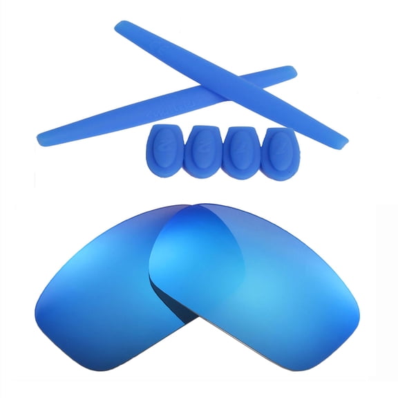 Walleva Ice Blue Polarized Lenses And Blue Rubber Kit(Earsocks Temple Socks) For Oakley X Squared OO6011  Sunglasses