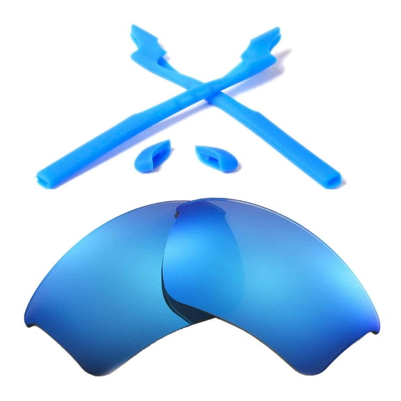 Walleva Ice Blue Polarized Lenses And Blue Rubber Kit For Oakley Half Jacket 2.0 XL OO9154 Sunglasses
