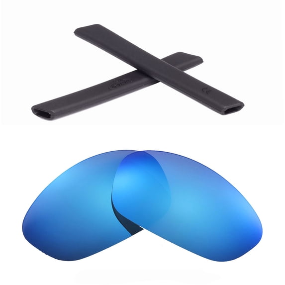 Walleva Ice Blue Replacement Lenses And Black Earsocks for Oakley Straight Jacket Sunglasses