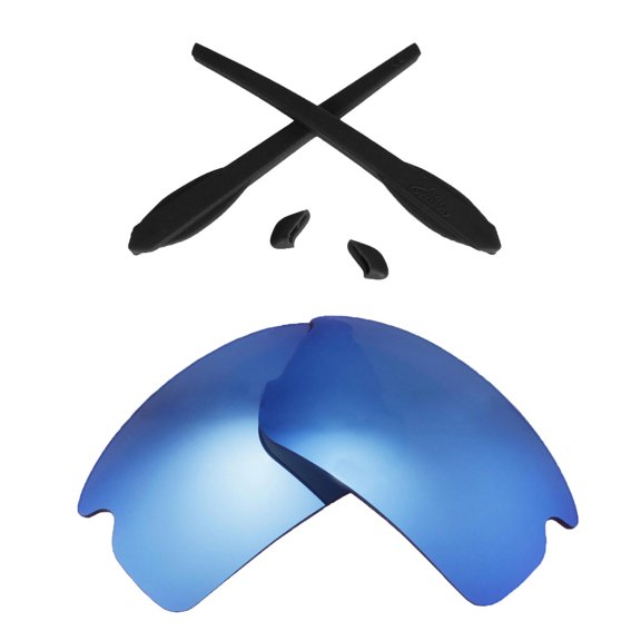 Walleva Ice Blue Replacement Lenses And Black Rubber Kit for Oakley Flak 2.0 Sunglasses