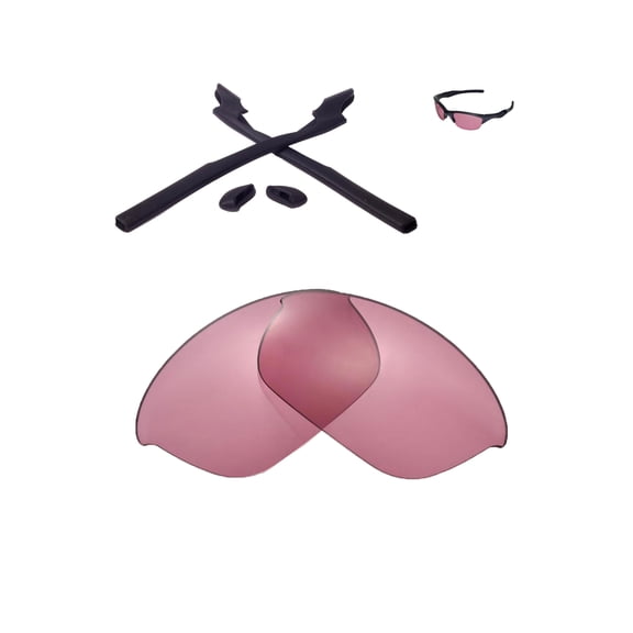 Walleva Pink Replacement Lenses And Black Rubber Kit for Oakley Half Jacket 2.0 Sunglasses