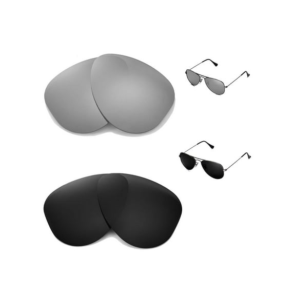 Walleva Polarized Titanium + Black Replacement Lenses For Ray-Ban Aviator RB3044 Small Metal 52mm Sunglasses