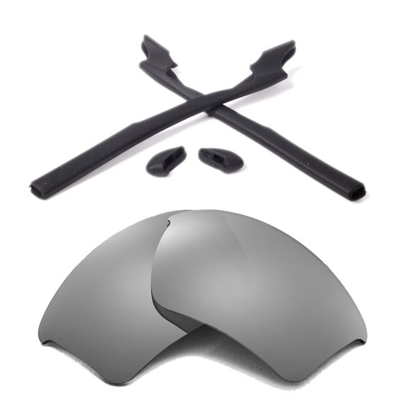 Walleva Titanium Polarized Lenses And Black Rubber Kit For Oakley Half Jacket 2.0 XL OO9154 Sunglasses