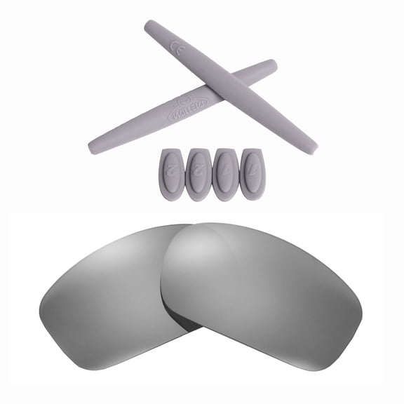 Walleva Titanium Polarized Lenses And Grey Rubber Kit(Earsocks Temple Socks) For Oakley X Squared OO6011 Sunglasses